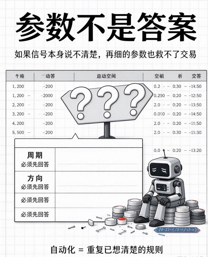 机器人震荡里来回开平，📈手续费吃掉大半利润，第一反应都是去调参数。 调完发现只是换了一种亏法。📉 问题从来不在参数，在信…